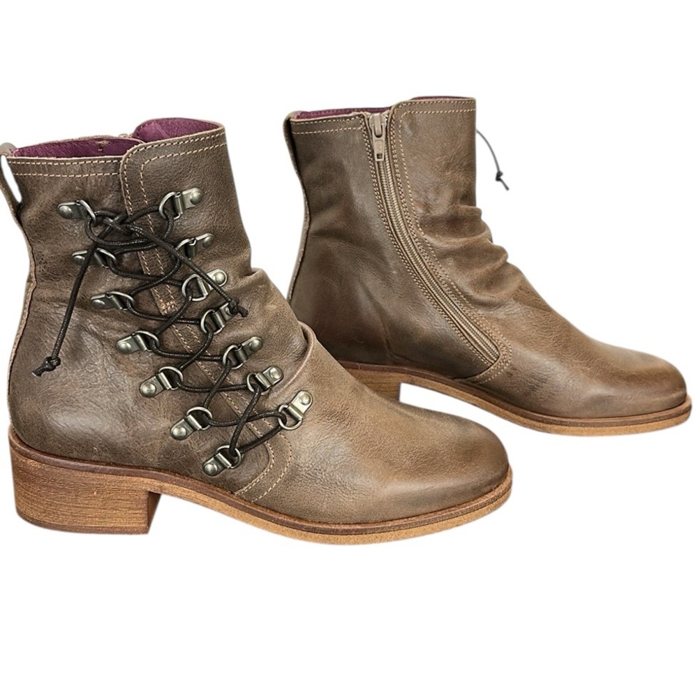 Mala Vita by MTNG‎ Agatha Sundance Brown Leather Booties Side Zip 39 Combat Moto